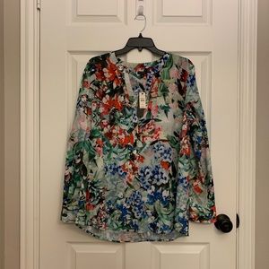 Talbots floral split neck dressy blouse